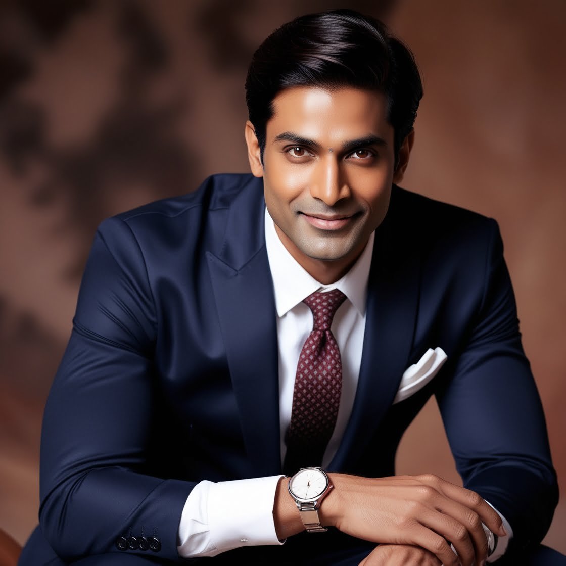Close-up portrait photo of a well-dressed beautiful modern Indian male model